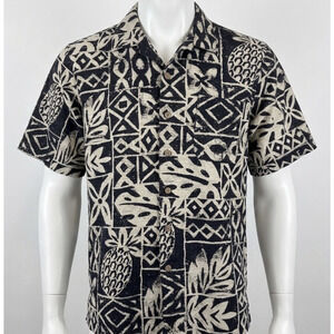 Batik Bay Shirt Mens S Beige Button Up Short Sleeve 100% Silk Pockets Relaxed